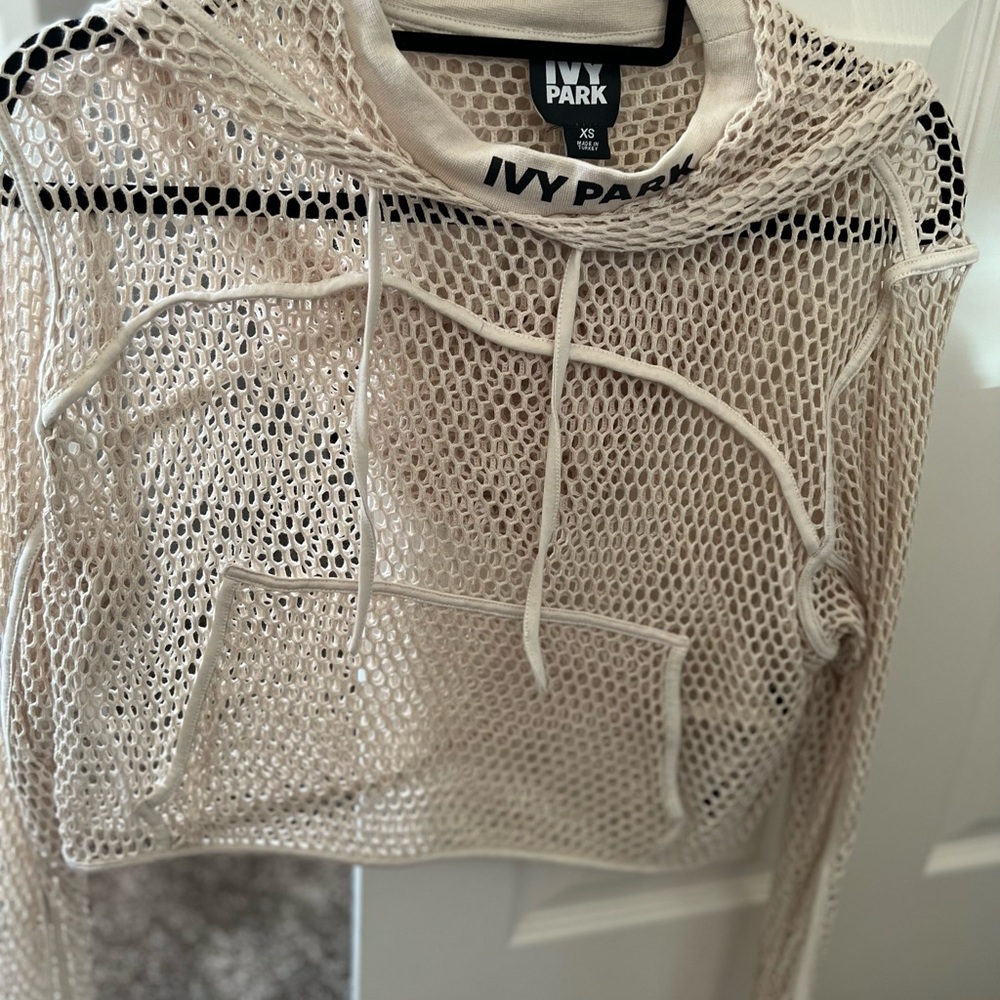 Ivy Park Adidas cropped fish net hoodie runs big